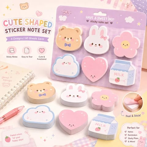 Kawaii Cute Shaped Sticky Note Set (6 Designs) - Kawaii Friends Series