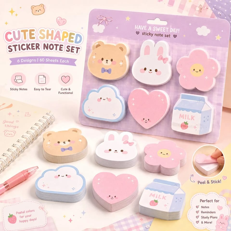 Kawaii Cute Shaped Sticky Note Set (6 Designs) 4